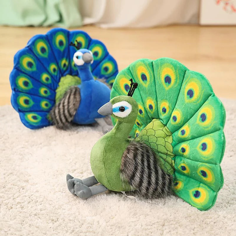 Vibrant Peacock Plush Toy with Fanned Tail