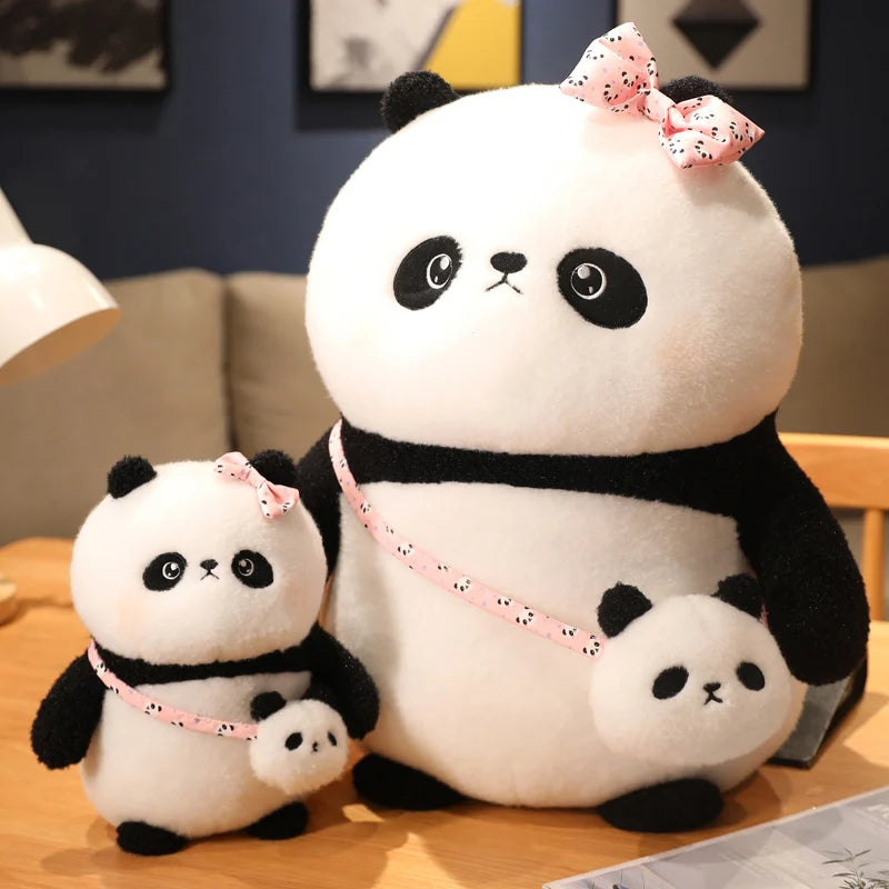 Chubby Panda Plush with Pink Bow and Mini Purse