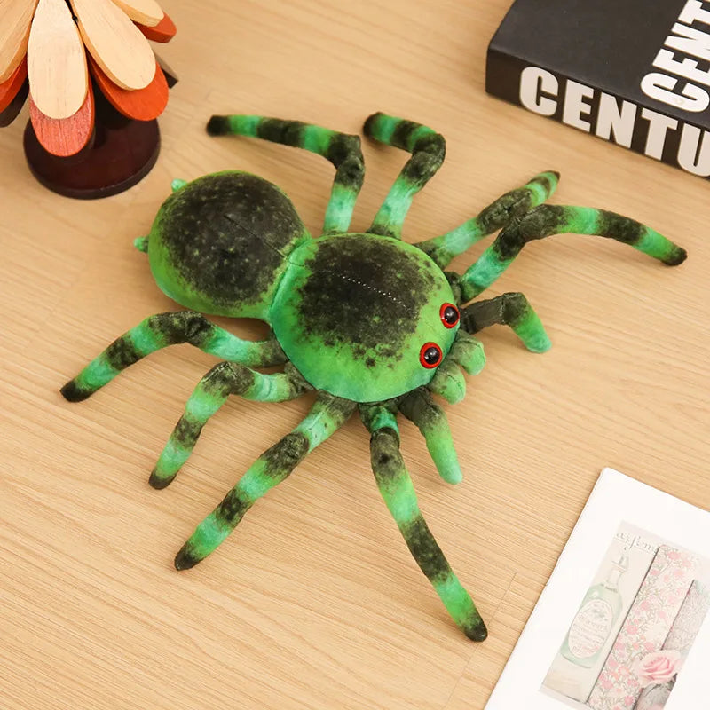 Blue Striped Plush Spider with Red Eyes