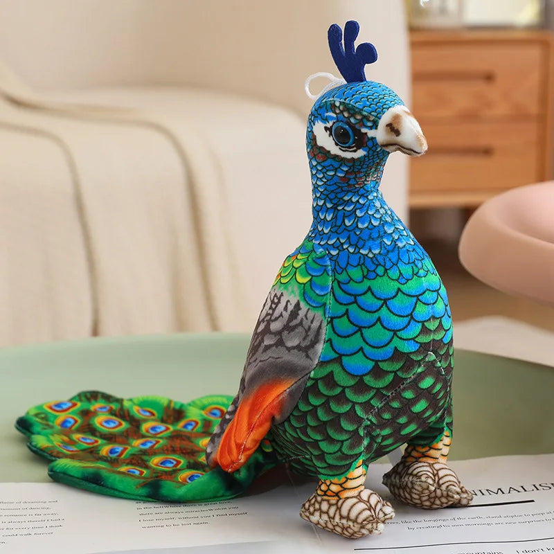 Vibrant Peacock Plush Toy with Fanned Tail