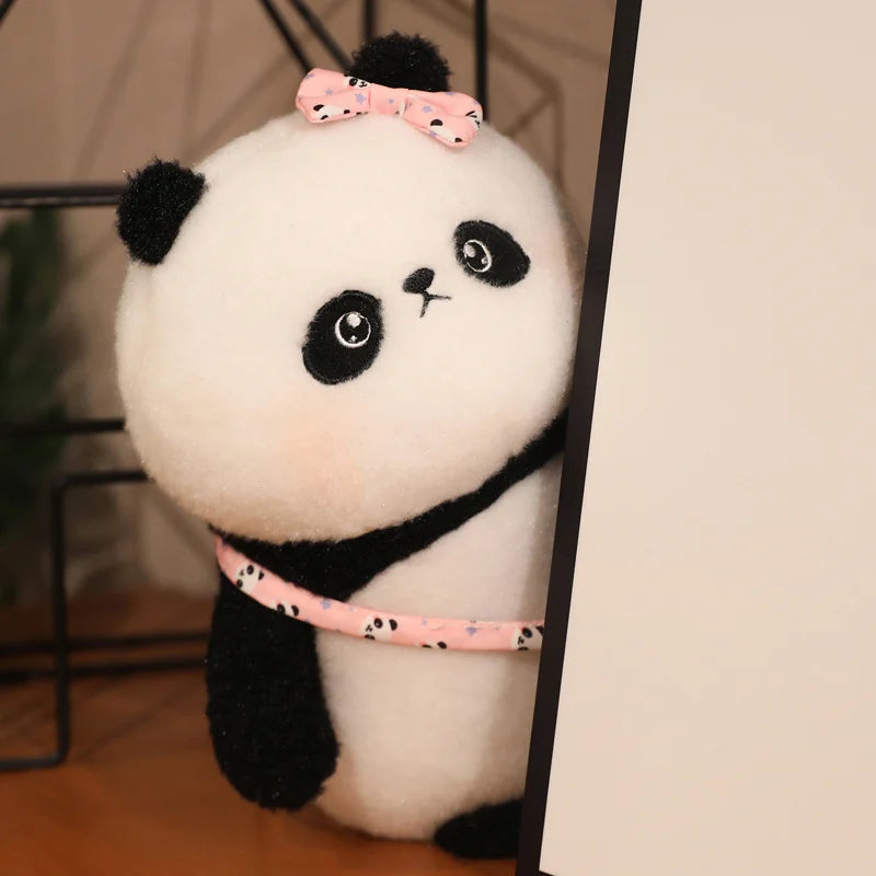 Chubby Panda Plush with Pink Bow and Mini Purse