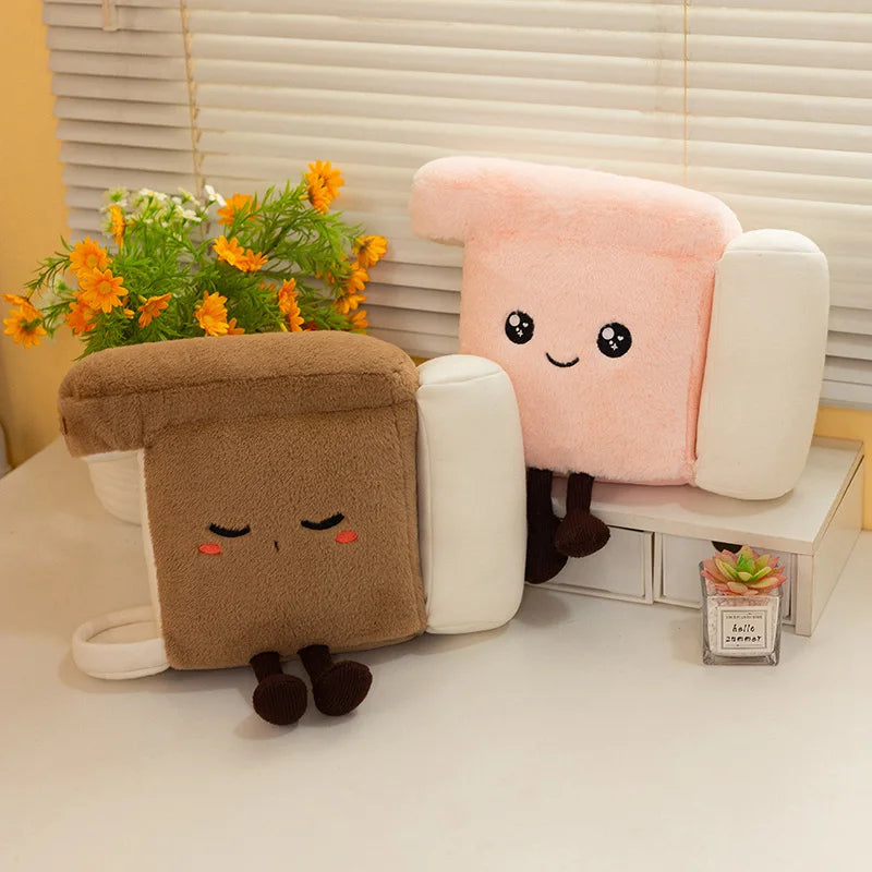 Adorable Brown Toast Plush with Sleepy Face