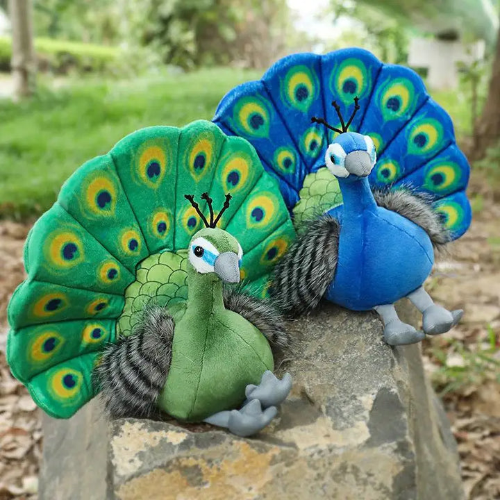 Vibrant Peacock Plush Toy with Fanned Tail