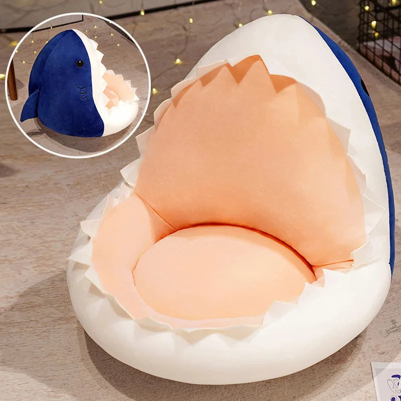 Cozy Grey Plush Shark Open Mouth Floor Bed