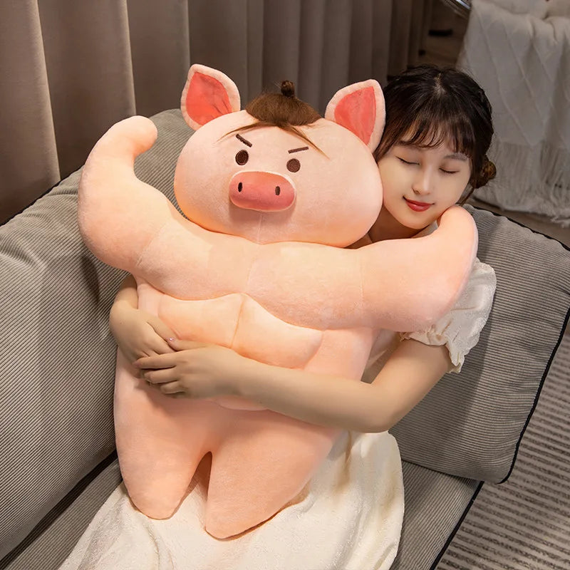 Muscle Pig Plush Toy with Denim Vest