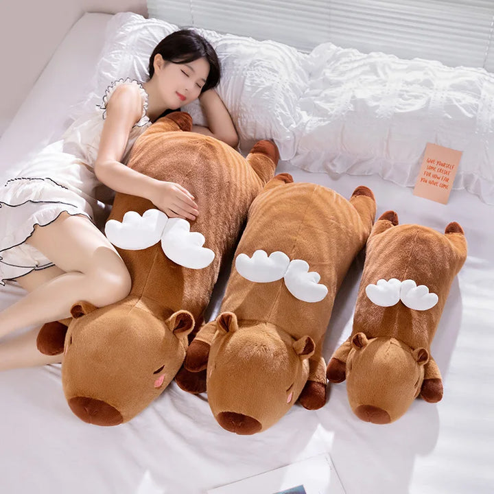 Brown Deer Plush Body Pillow with Angel Wings