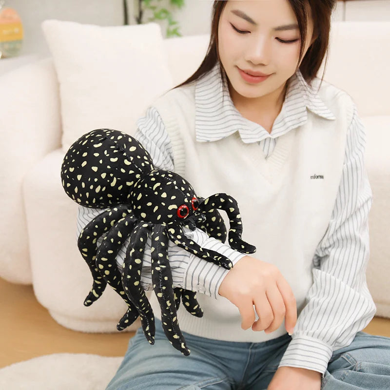 Blue Striped Plush Spider with Red Eyes