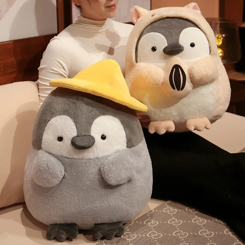 Adorable Grey Penguin Plush with Yellow Hat