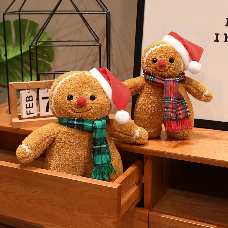 Festive Gingerbread Man Plush with Santa Hat