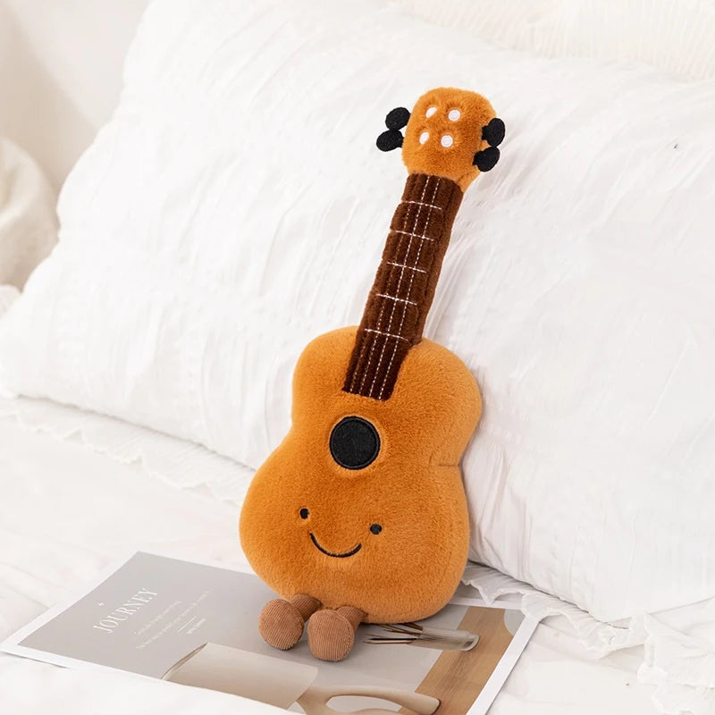 Cute Brown Violin Plush Toy with Smile Face