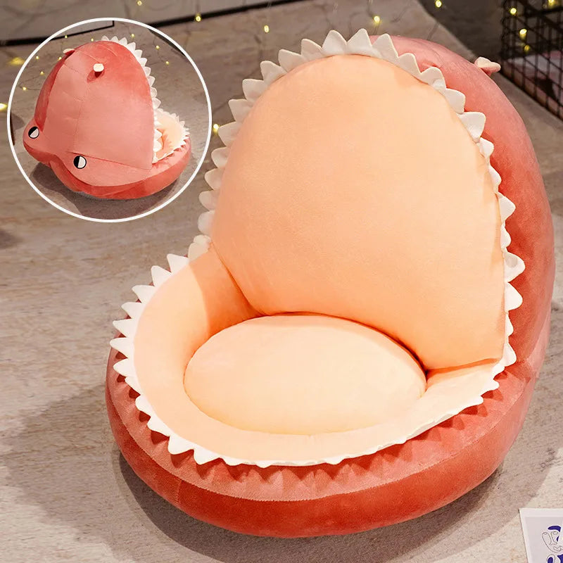 Cozy Grey Plush Shark Open Mouth Floor Bed