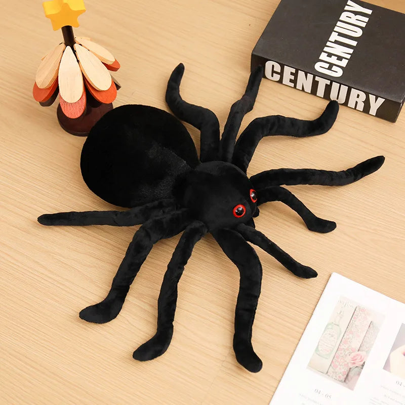 Blue Striped Plush Spider with Red Eyes