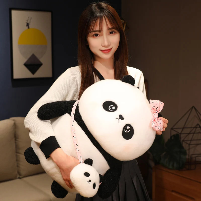 Chubby Panda Plush with Pink Bow and Mini Purse