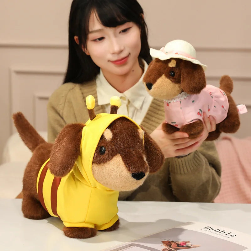 Brown Dachshund Plush in Yellow Bee Costume