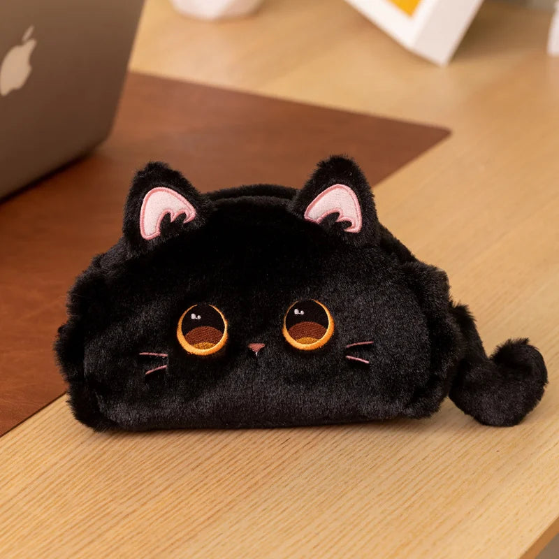 Black Cat Plush Pencil Case with Expressive Eyes