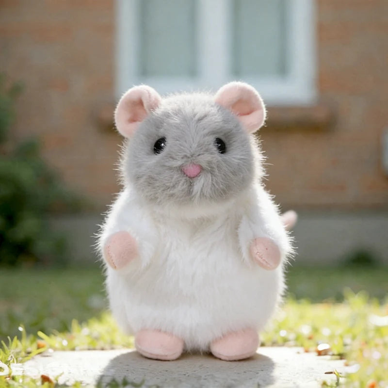Adorable White Fuzzy Plush Mouse Toy