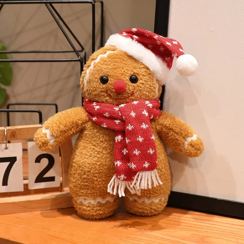 Festive Gingerbread Man Plush with Santa Hat