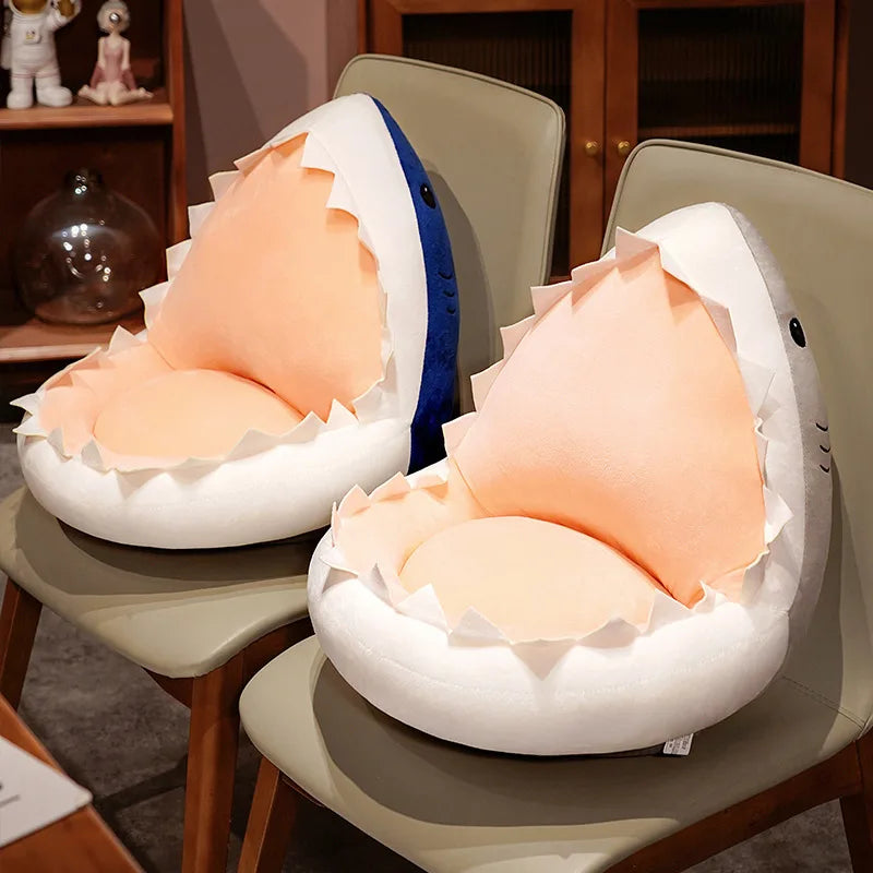 Cozy Grey Plush Shark Open Mouth Floor Bed