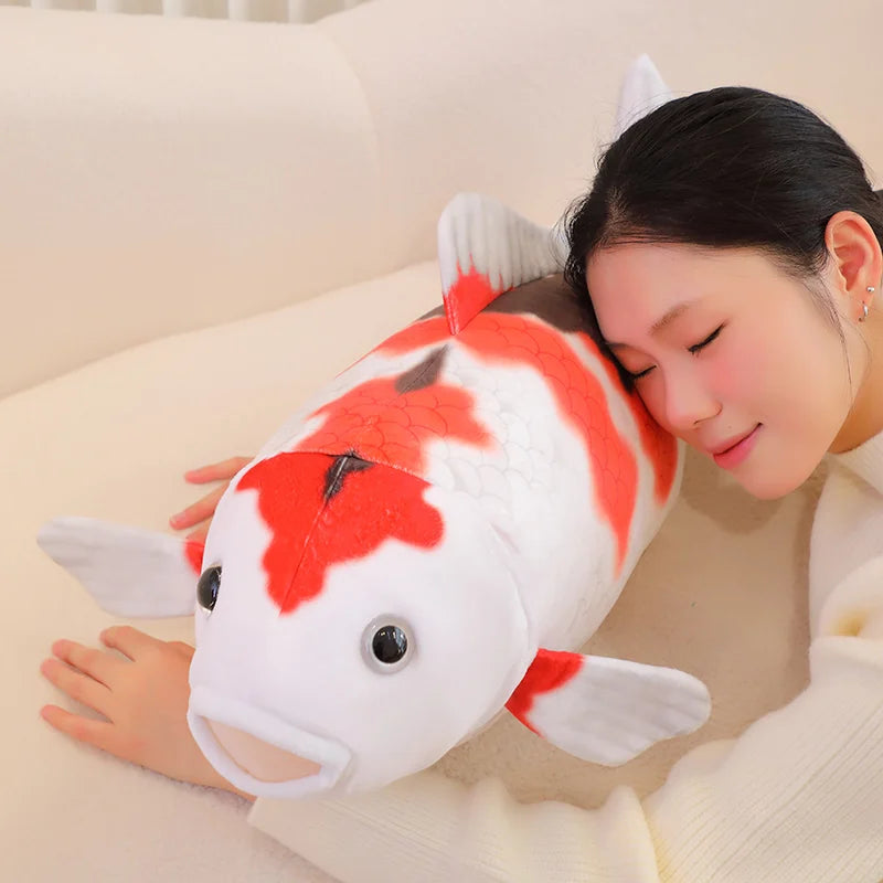 Lifelike Red and White Koi Fish Plush Toy