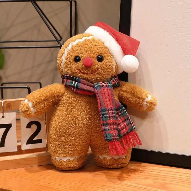 Festive Gingerbread Man Plush with Santa Hat