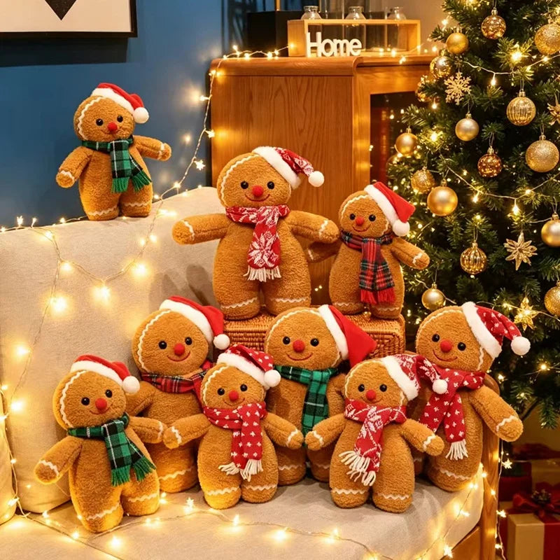 Festive Gingerbread Man Plush with Santa Hat