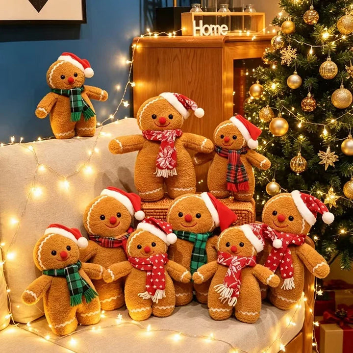Festive Gingerbread Man Plush with Santa Hat