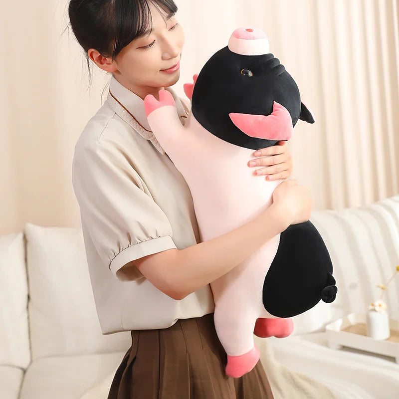 Soft Black and Pink Pig Plush Pillow