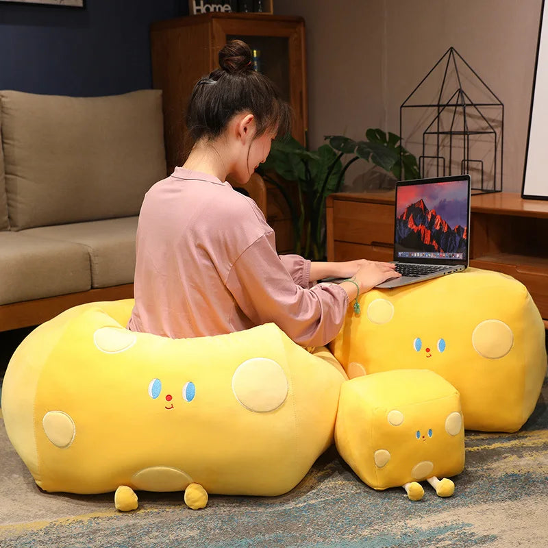 Adorable Yellow Cheese Block Plush Bean Bag