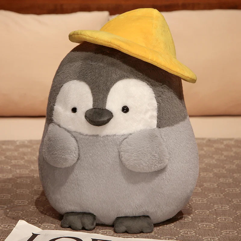 Adorable Grey Penguin Plush with Yellow Hat