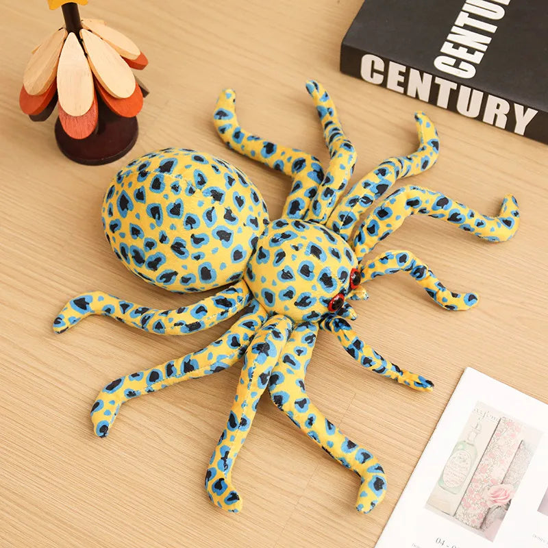 Blue Striped Plush Spider with Red Eyes