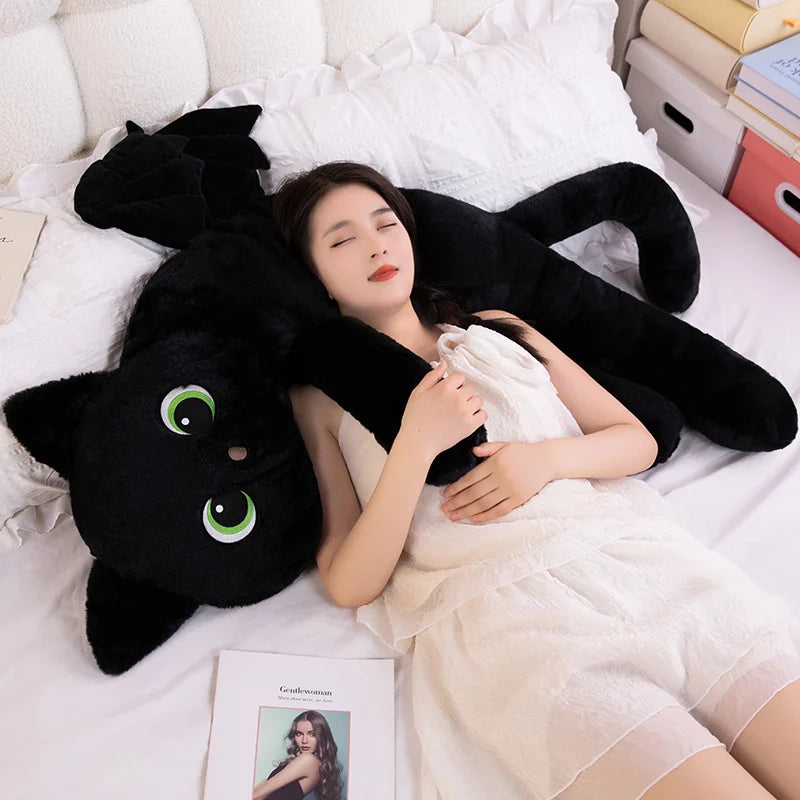 Adorable Black Dragon Cat Plush with Green Eyes