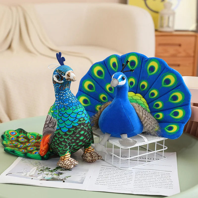 Vibrant Peacock Plush Toy with Fanned Tail