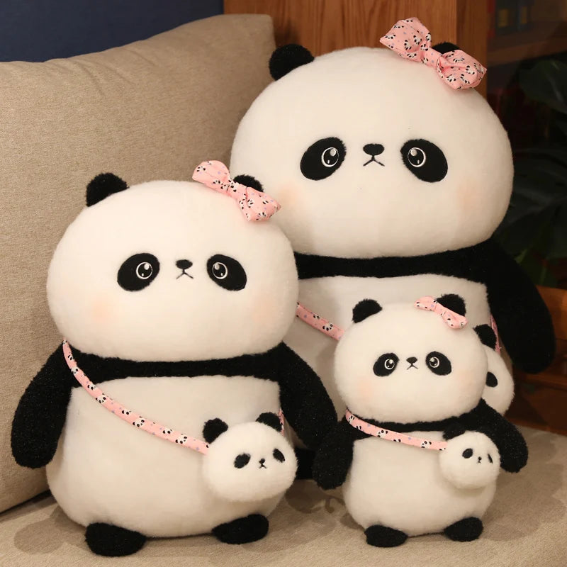 Chubby Panda Plush with Pink Bow and Mini Purse