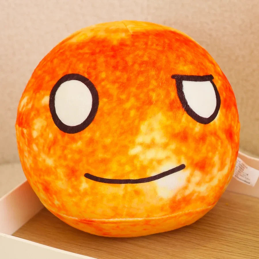 Round Orange Sun Plush Pillow with Asymmetric Face