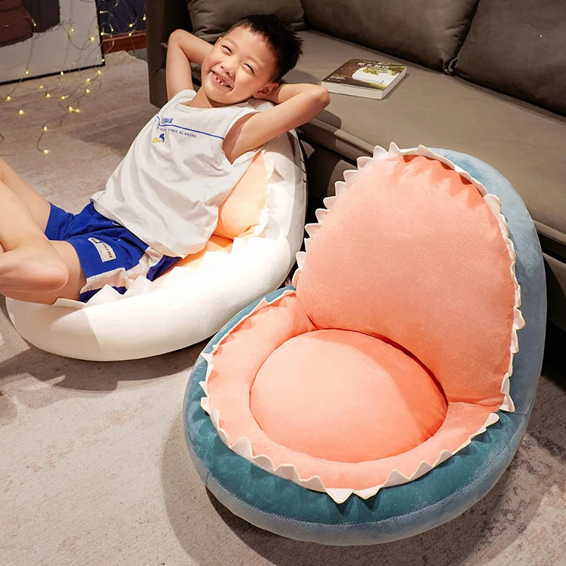 Cozy Grey Plush Shark Open Mouth Floor Bed