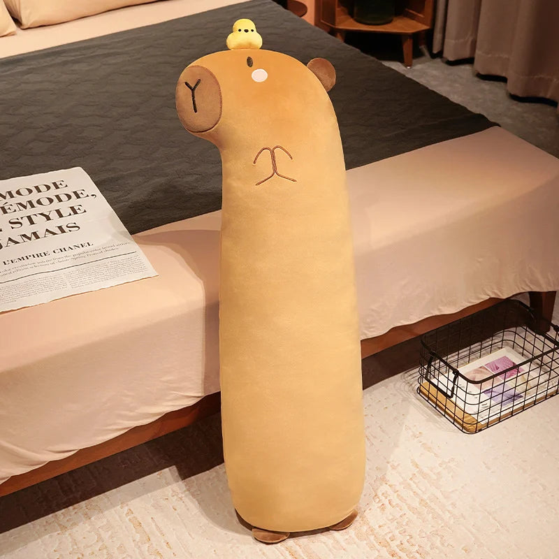 Brown Capybara Long Sleeping Pillow Doll Plush Animal Cute Plushie Stuffed Peluche Toy Present