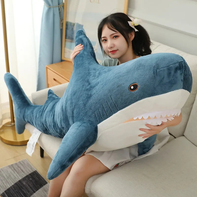Large Blue Shark Plush Cuddle Pillow