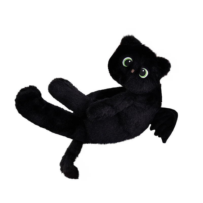 Adorable Black Dragon Cat Plush with Green Eyes
