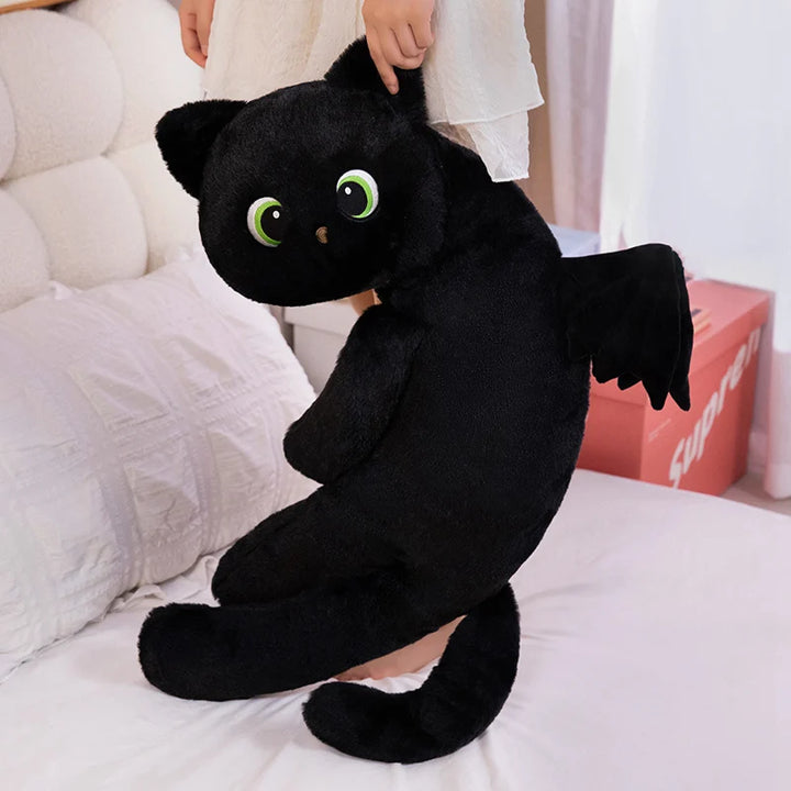 Adorable Black Dragon Cat Plush with Green Eyes
