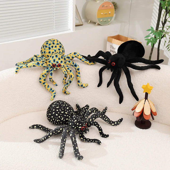 Blue Striped Plush Spider with Red Eyes
