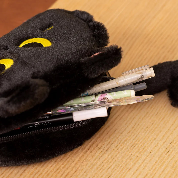 Black Cat Plush Pencil Case with Expressive Eyes