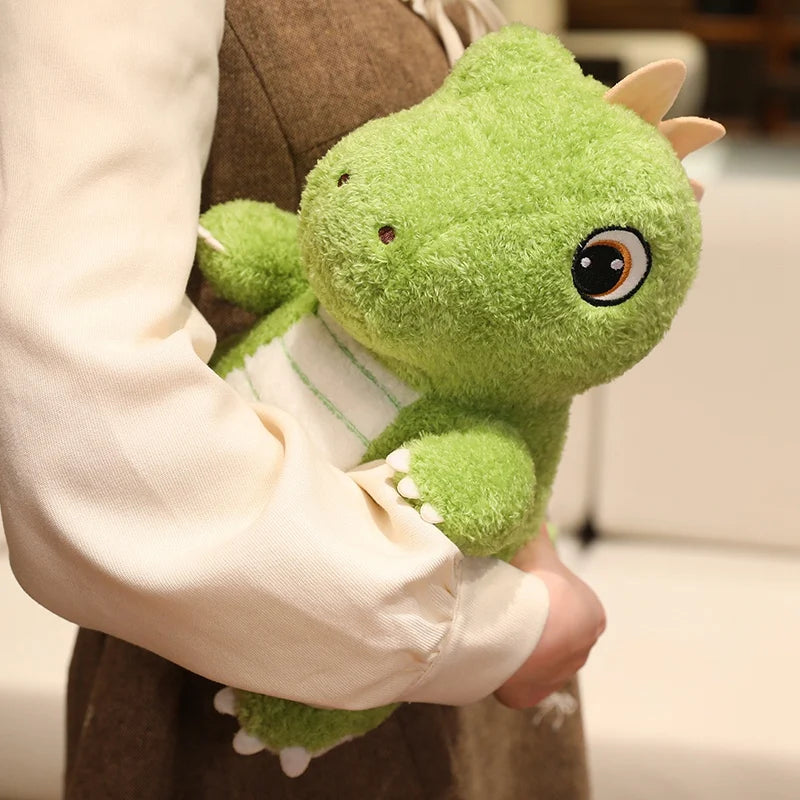 Adorable Green Dino Plush Toy with Striped Belly