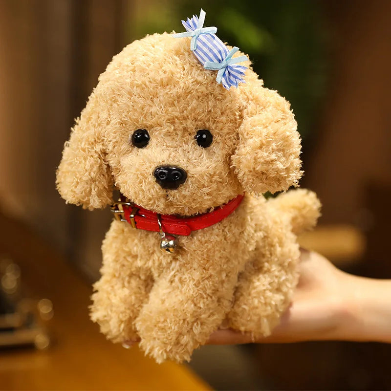 Adorable Curly Poodle Plush with Bell Collar
