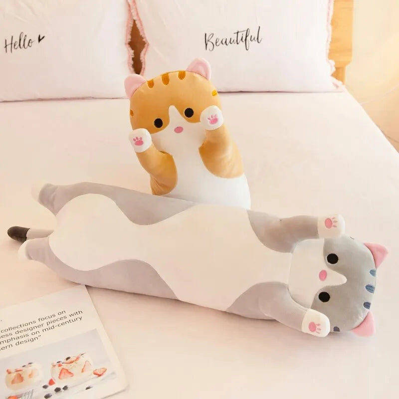 Adorable Calico & Gray Tabby Cat Plush Pillow
