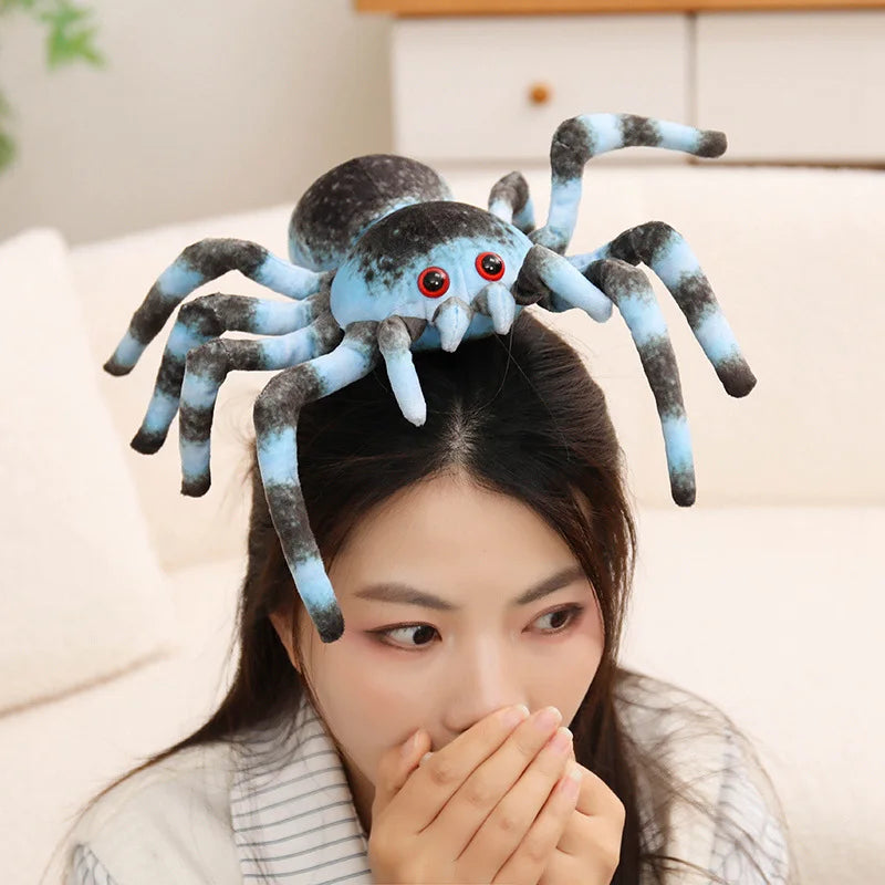 Blue Striped Plush Spider with Red Eyes
