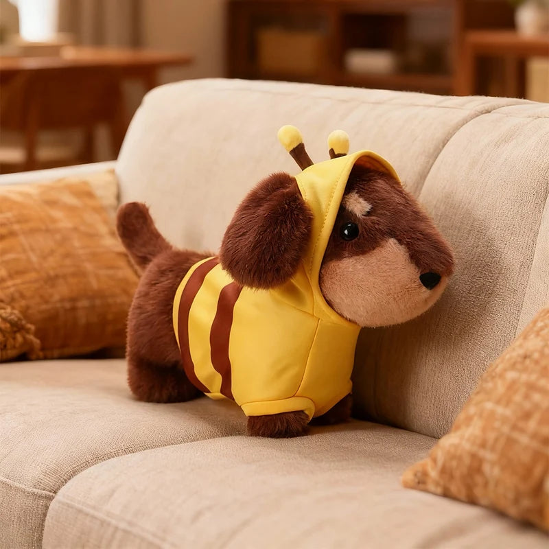 Brown Dachshund Plush in Yellow Bee Costume