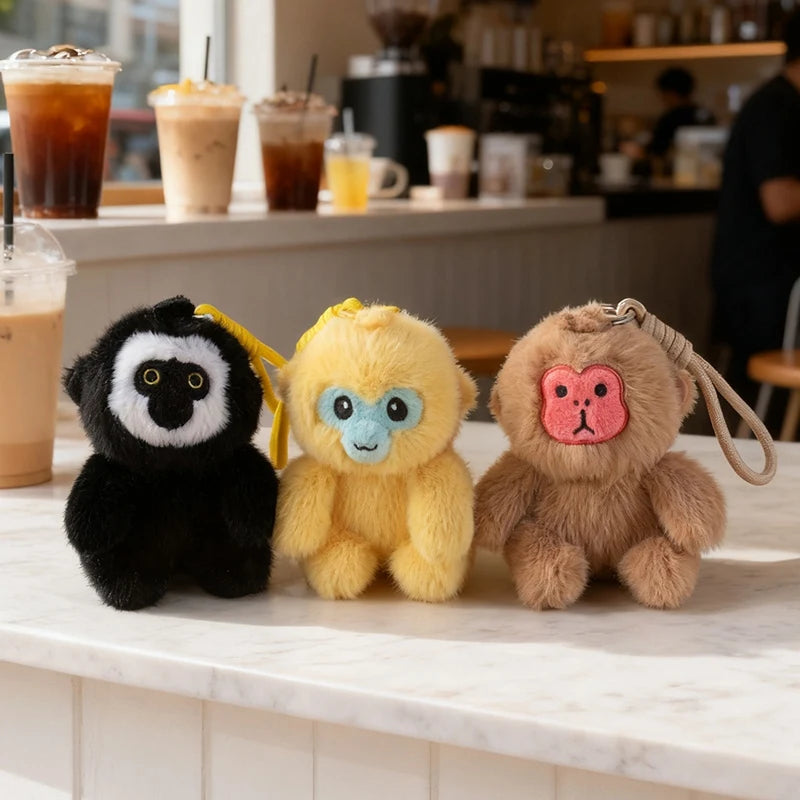 Cute Black Gibbon Plush Keychain