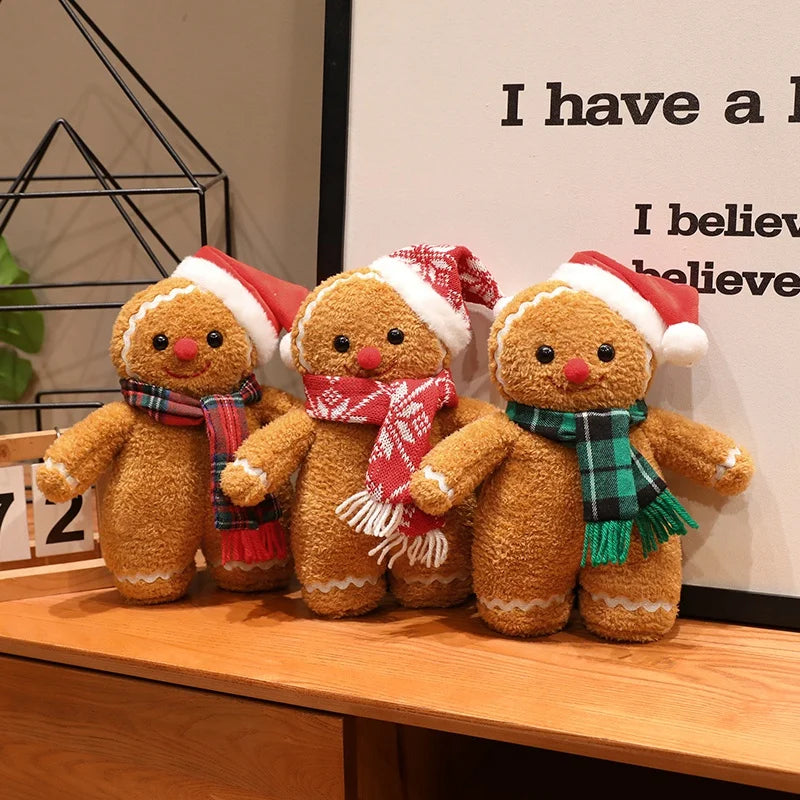 Festive Gingerbread Man Plush with Santa Hat