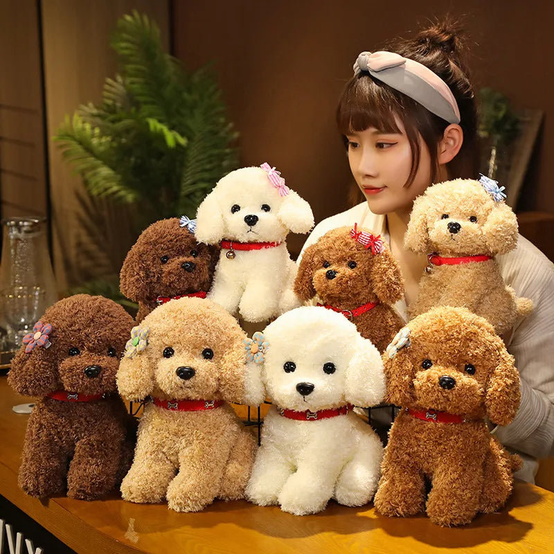 Adorable Curly Poodle Plush with Bell Collar