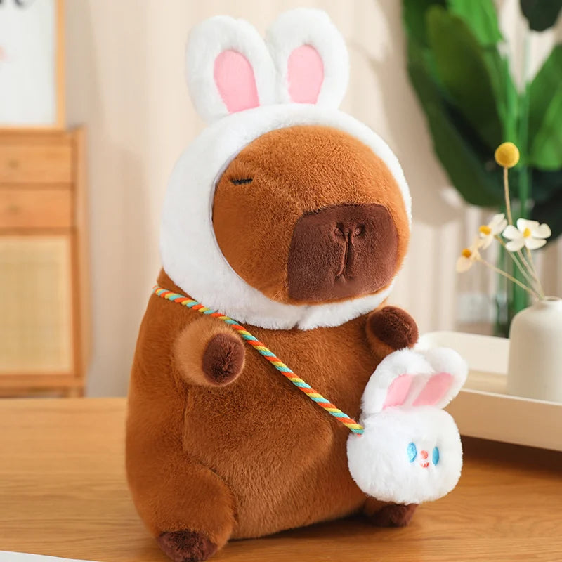 Adorable Capybara Plush with Animal Hood and Bag